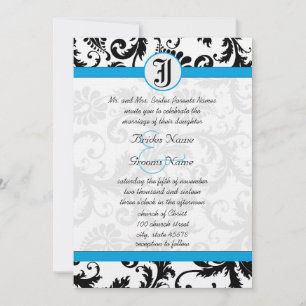 Black Damask Aquamarine Trim Wedding Invitations