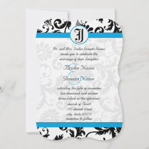 Black Damask Aquamarine Trim Wedding Invitations