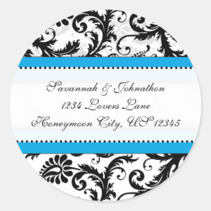 Black Damask Aquamarine Trim Wedding Seal