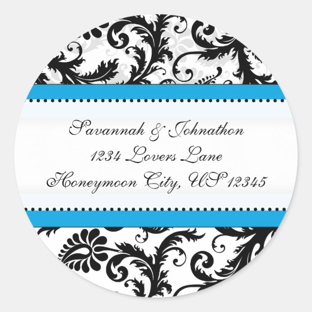 Black Damask Aquamarine Trim Wedding Seal (Front)