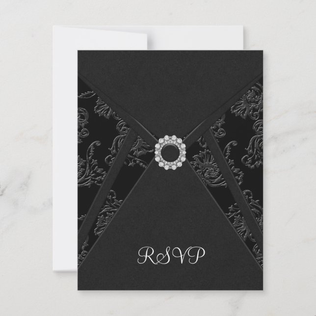 Black Damask Black RSVP Card (Front)