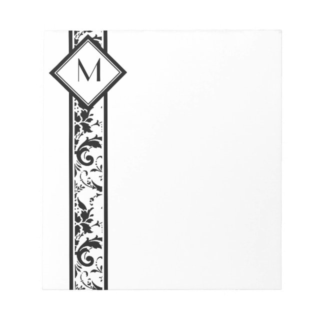 Black Damask Border and Monogram Notepad (Front)