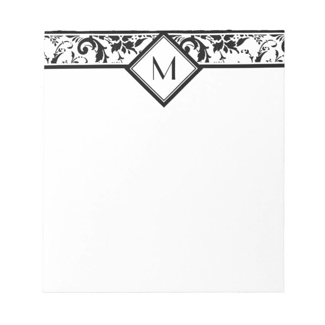 Black Damask Border and Monogram Notepad (Front)