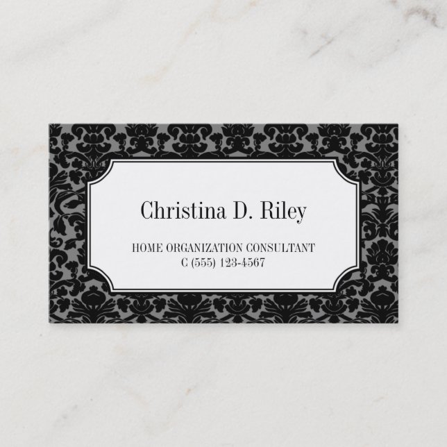 Black damask border frame consultant professional business card (Front)