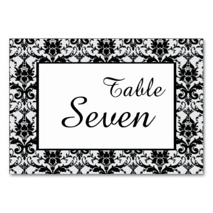Black Damask Border Wedding Table Number