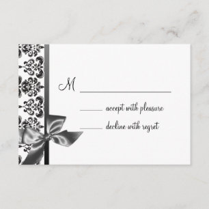 Black Damask Bow RSVP Card