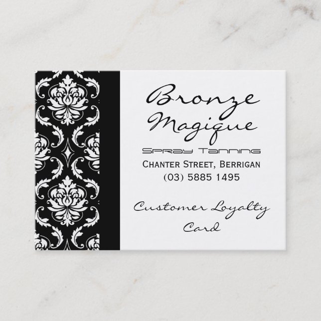 Black Damask Business Customer Loyalty Cards (Front)