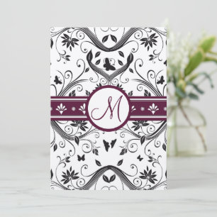 Black Damask Butterfly Swirls Plum Wedding Invites