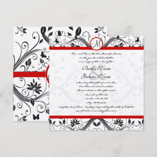 Black Damask Butterfly Swirls Red Wedding Invites