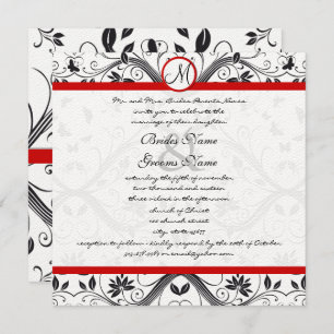 Black Damask Butterfly Swirls Red Wedding Invites
