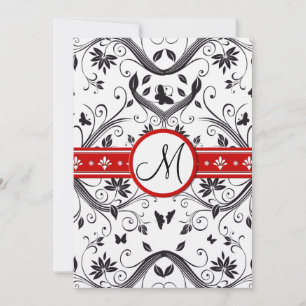Black Damask Butterfly Swirls Red Wedding Invites