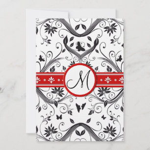 Black Damask Butterfly Swirls Red Wedding Invites