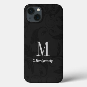Black Damask Classic Monogrammed iPhone 13 Case