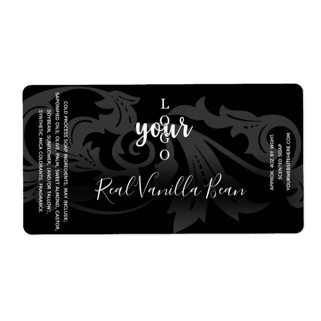 Black Damask Cold Process Soap Label Template (Front)