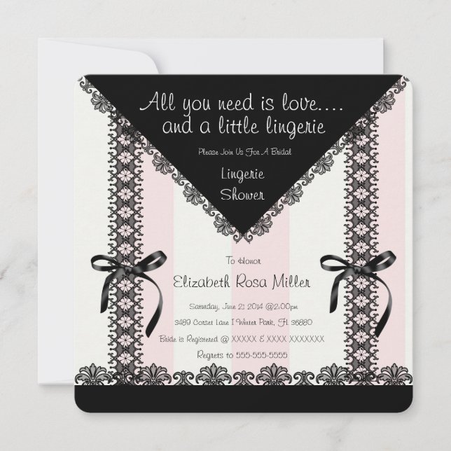 Black Damask Corset Lingerie Bridal Shower Invite (Front)