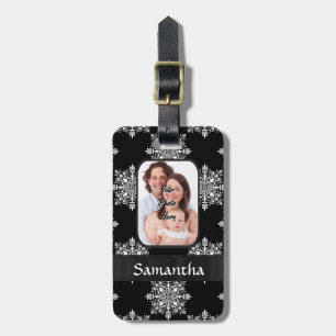 Black damask custom photo luggage tag