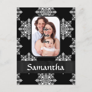 Black damask custom photo postcard