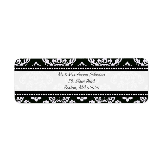 Black Damask Customisable Address Labels (Front)