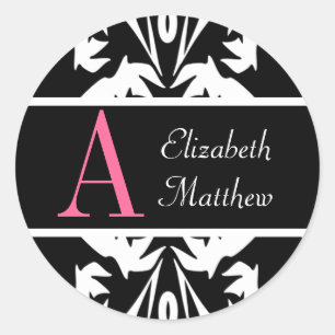 Black Damask Customise Last and First Name Sticker