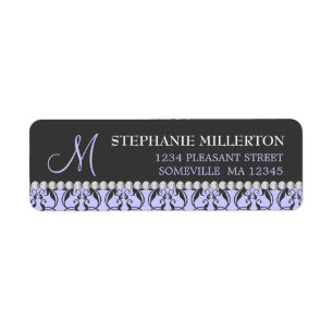 Black Damask & Diamonds Monogram Address Label