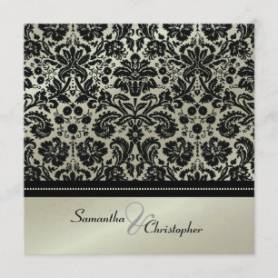 Black Damask/faux silver wedding invitations