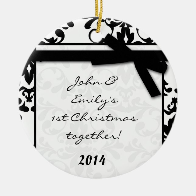 Black Damask Filigree Personalised Name Ornament (Front)