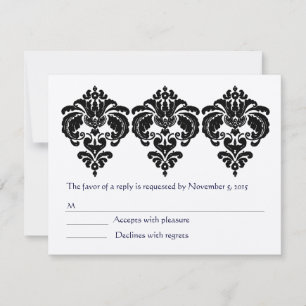 Black Damask Floral Elements RSVP Card