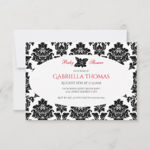 Black Damask & Flower - 3x5 Baby Shower Invitation