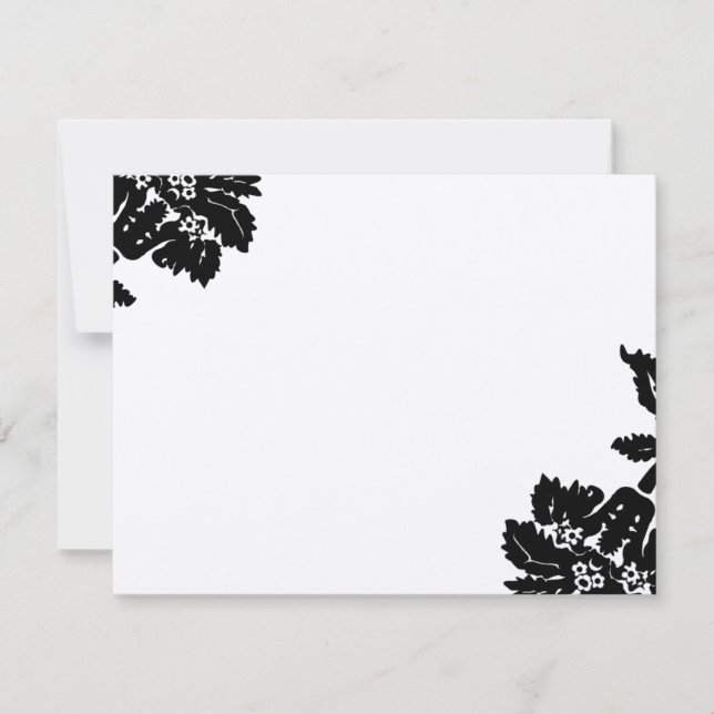 Black Damask Flower Wedding RSVP (Front)