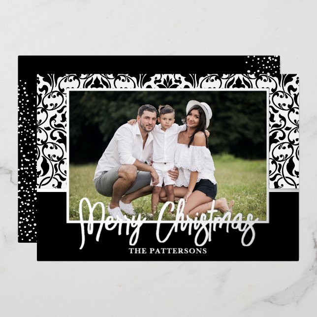 Black Damask Foil Holiday Card (Front/Back)