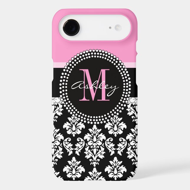 Black Damask Galaxy S3 Case | Monogram Pink (Back)
