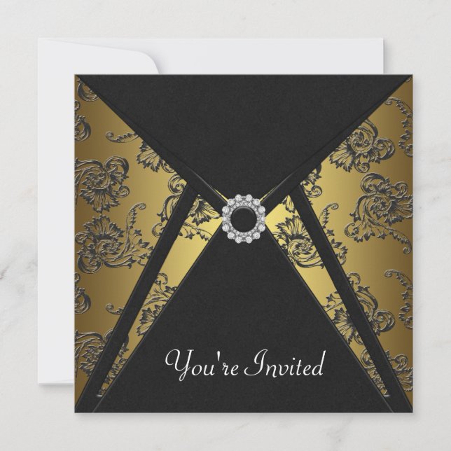 Black Damask Gold All Occasion Party Invitation (Front)