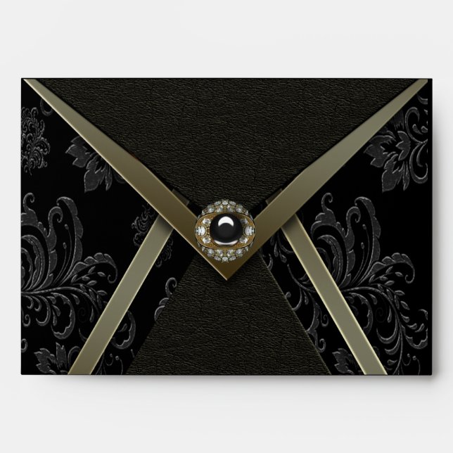 Black Damask Gold Blue Envelope (Front)