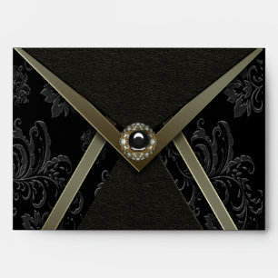 Black Damask Gold Blue Envelope