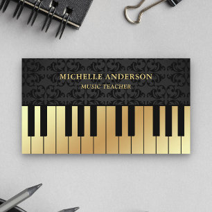 Black Damask Gold Piano Keyboard Teacher Pianist Business Card