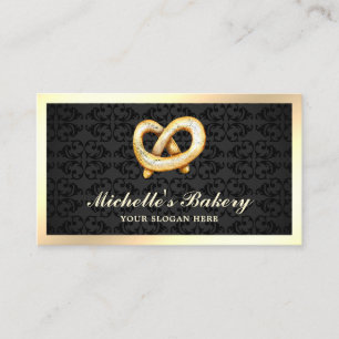 Black Damask Gold Pretzel Bakery Business Card