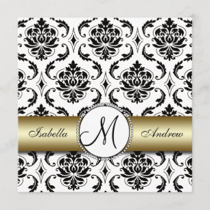 Black Damask Gold Wedding Invitation
