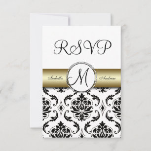 Black Damask Gold Wedding RSVP