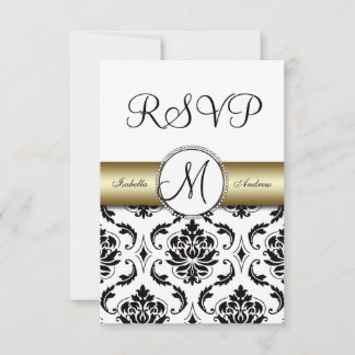 Black Damask Gold Wedding RSVP Card