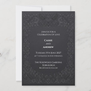 Black Damask Gothic Wedding Invitation