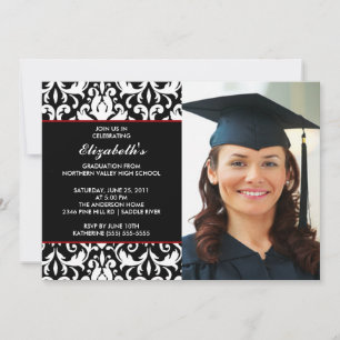Black Damask Graduation Invitation with Photo
