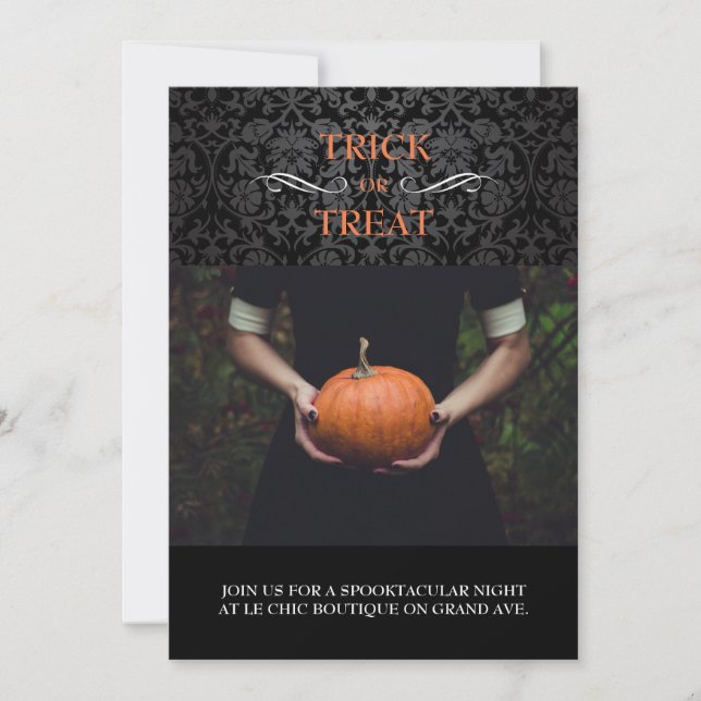 Black Damask Halloween Photo Card (Front)
