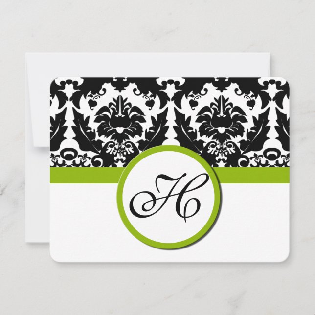 Black Damask Heart Swirl with Apple Green RSVP (Front)