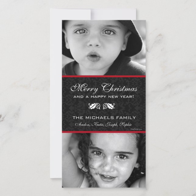 Black Damask Holiday Card (Front)