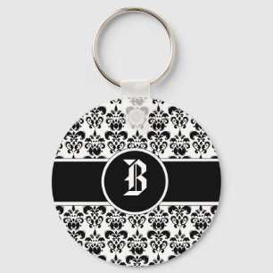 Black Damask Key Ring