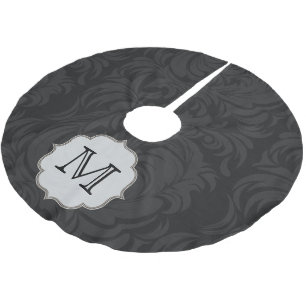 Black Damask Lac Monogram Initial Tree Skirt