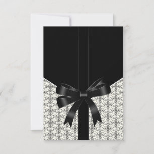 Black Damask Lace Bow Black Whtie RSVP Card