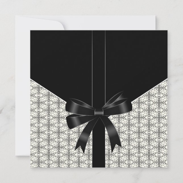Black Damask Lace Bow Wedding Invitation (Front)