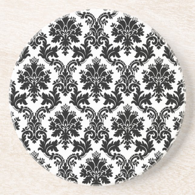 Black Damask Lace Broquade Brocade Coasters (Front)