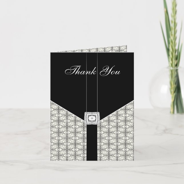 Black Damask Lace Diamond  Thank You Card (Front)